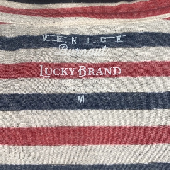Striped red, white, blue V-Neck T-Shirt - Picture 3 of 5